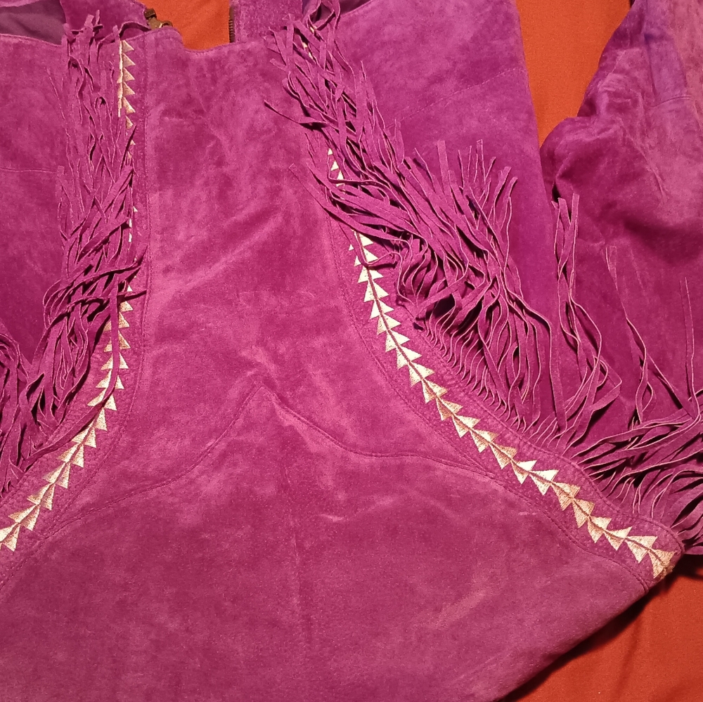 Pioneer wear grape purple leather fringe jacket - Picture 7 of 7